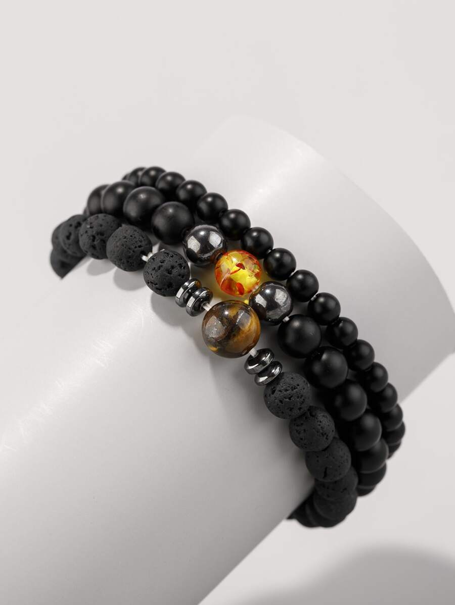 Pulsera de cuentas de moda y popular de 3 piezas para hombres para vacaciones y para una apariencia elegante - Multicolor - Ver 1