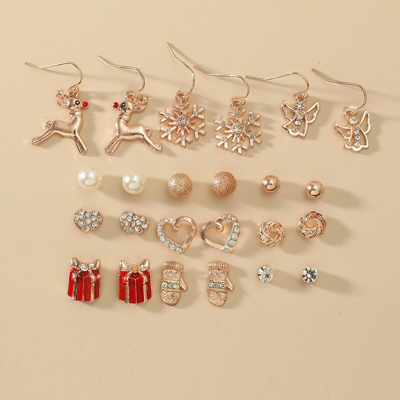 

12pairs Christmas Heart Decor Earrings, Multicolor