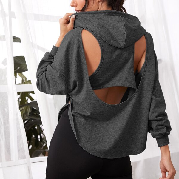 

Cut Out Back 2 In 1 Hooded Sweatshirt, Dark grey