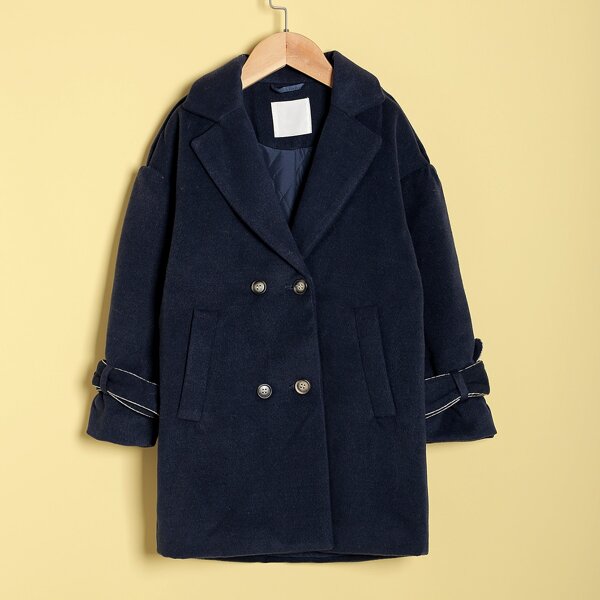 

Girls Double-breasted Lapel Neck Overcoat, Navy blue