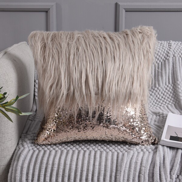 

Color Block Plush Cushion Cover Without Filler, Multicolor