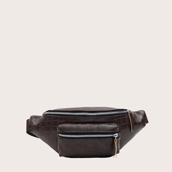 

Men Croc Embossed Fanny Pack, Coffee brown