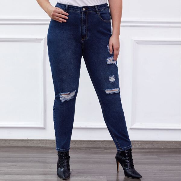 

Plus Ripped Detail Skinny Jeans, Dark wash