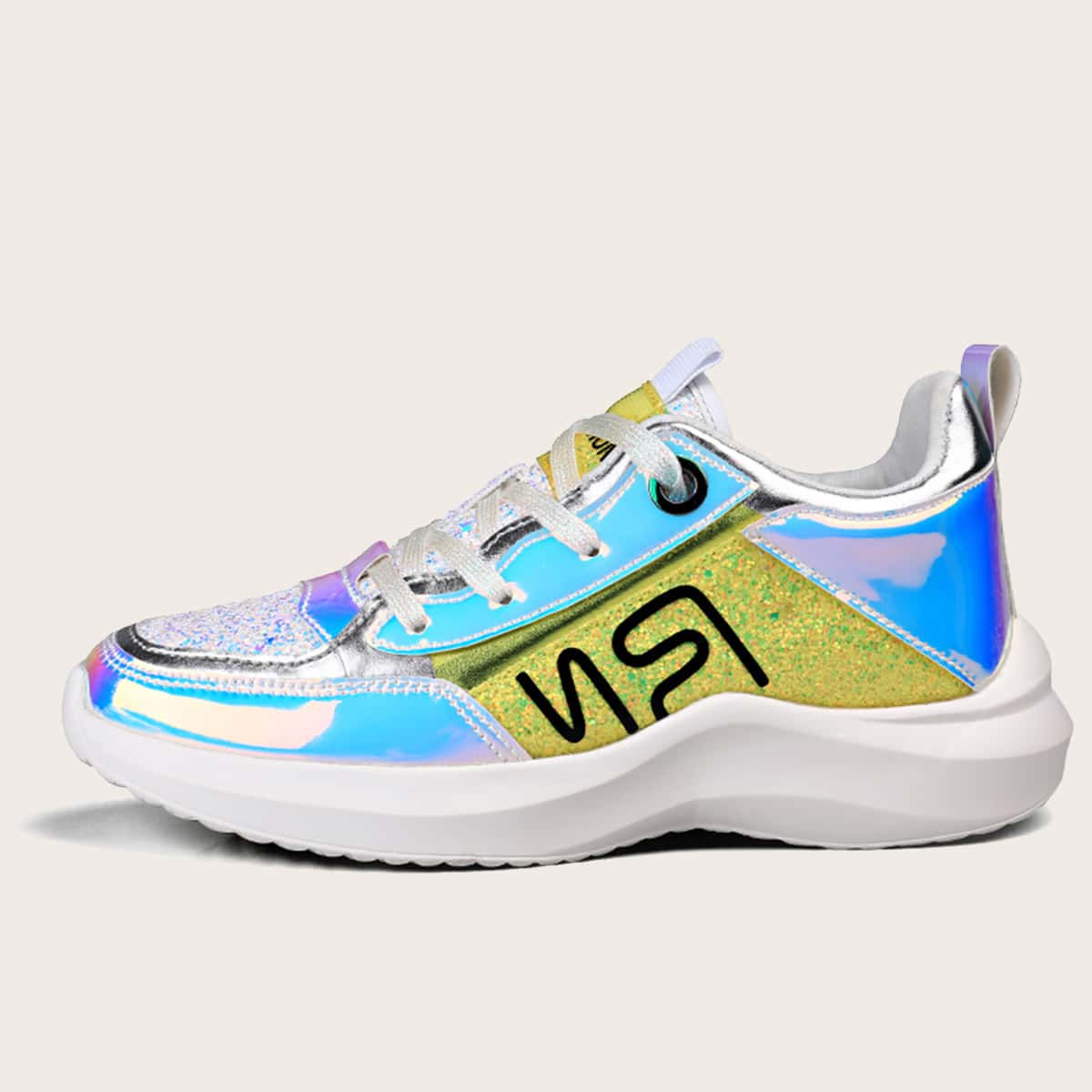

Holographic Lace-up Front Sneakers, Blue