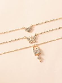 Rhinestone Heart Layered Necklace - Yellow Gold - View 3