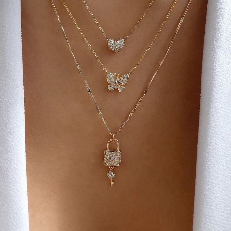 

Rhinestone Heart Layered Necklace, Gold