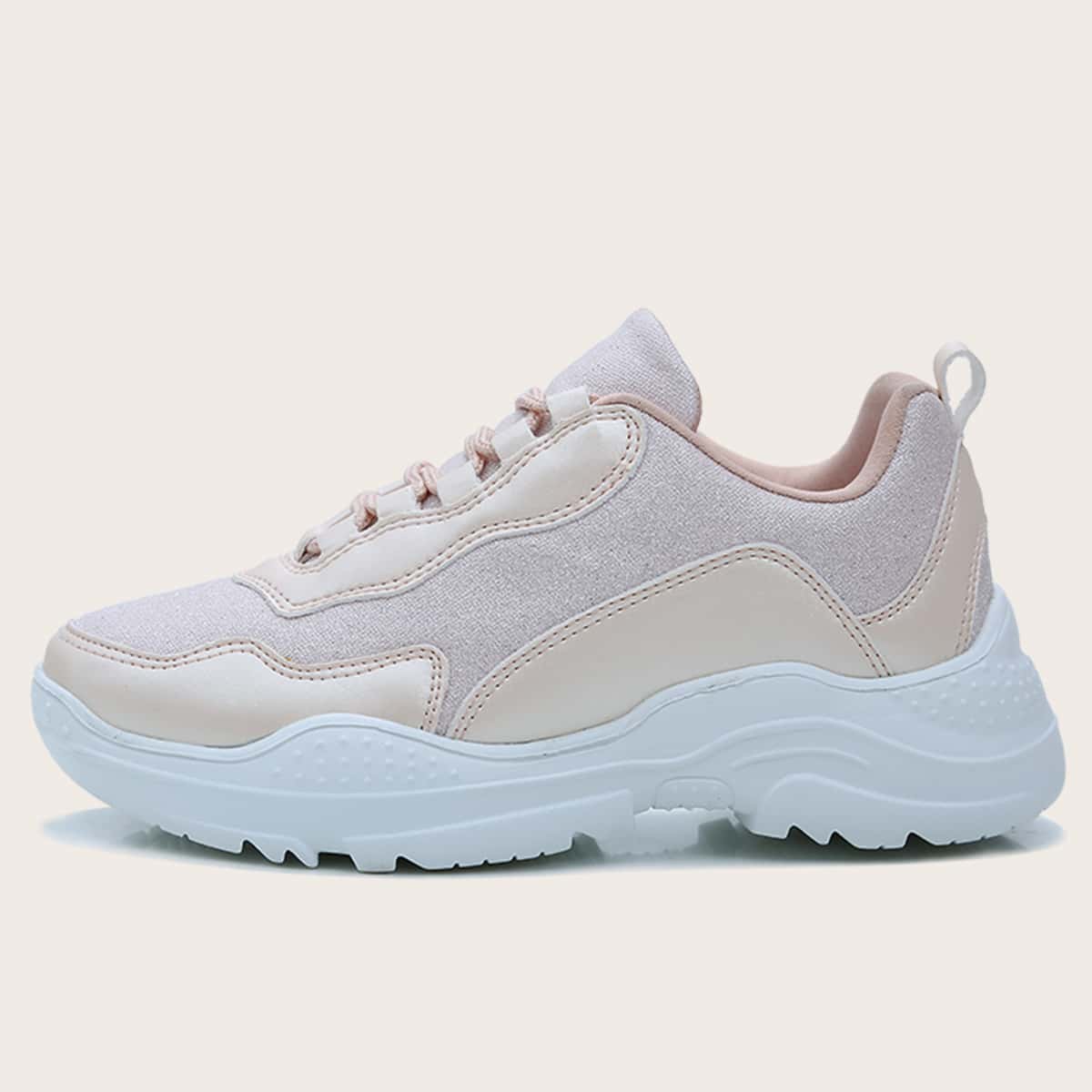 

Lace-up Front Low Top Chunky Sneakers, Pink