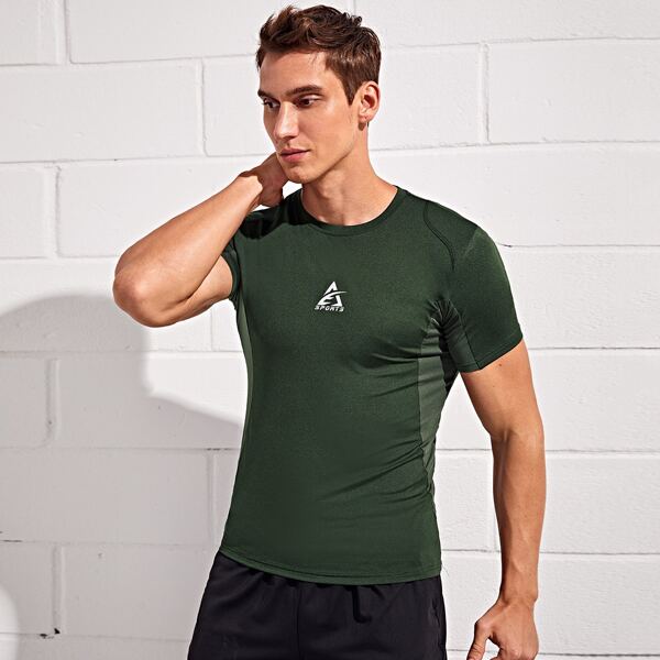 

Men Letter Graphic Sports Tee, Army green