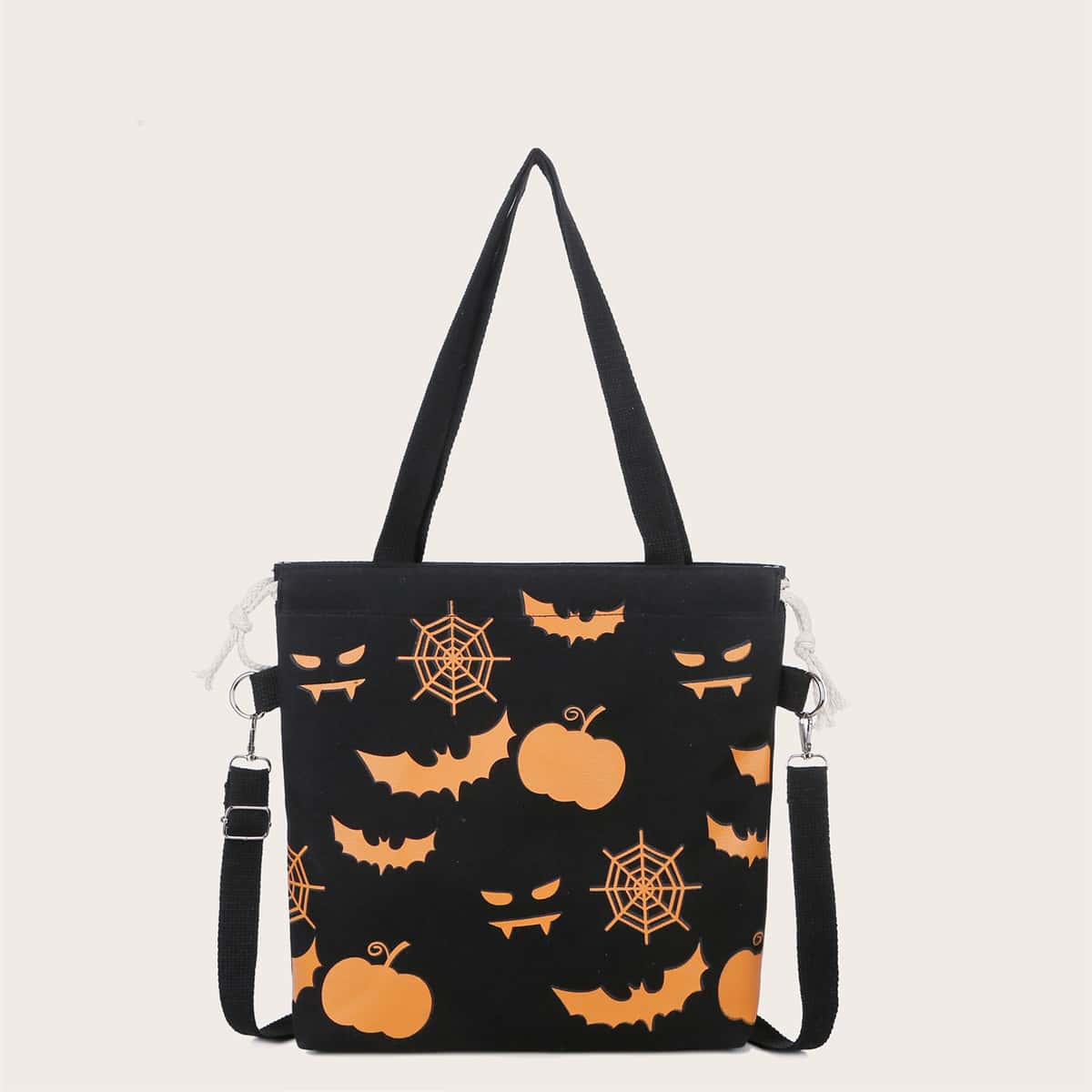 

Halloween Bat Print Tote Bag, Black