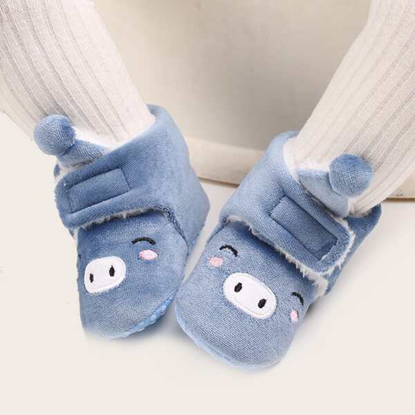 

Baby Girl Cartoon Embroidered Fur Lined Boots, Blue