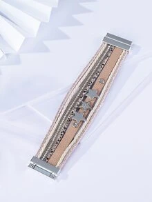 1 件波西米亞風格多層星星設計水鑽鑲嵌編織手鍊 - 杏色 - 查看 2