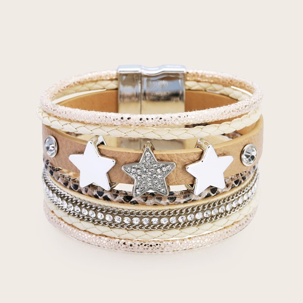 

Rhinestone Star Decor Layered Bracelet, Apricot