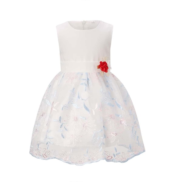 

Toddler Girls Floral Appliques Embroidered Tutu Dress, White