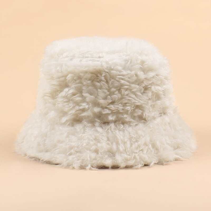 

Plain Furry Bucket Hat, Beige