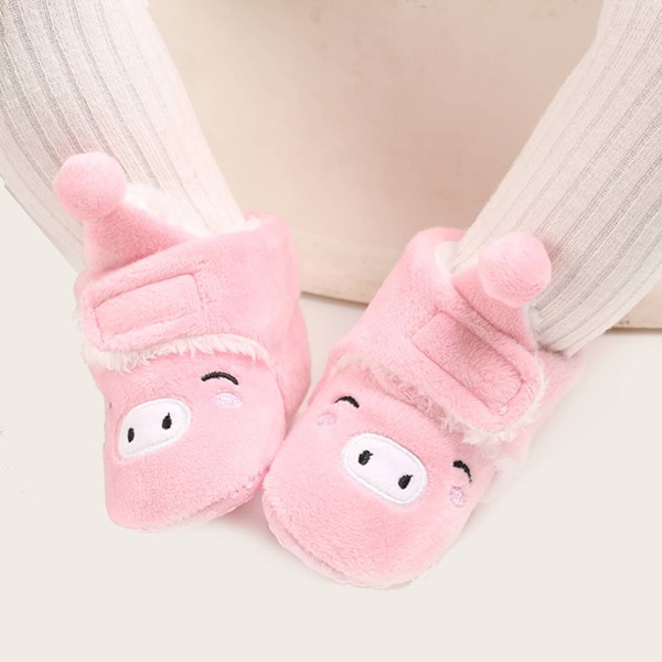 

Baby Girl Cartoon Embroidered Fur Lined Boots, Pink