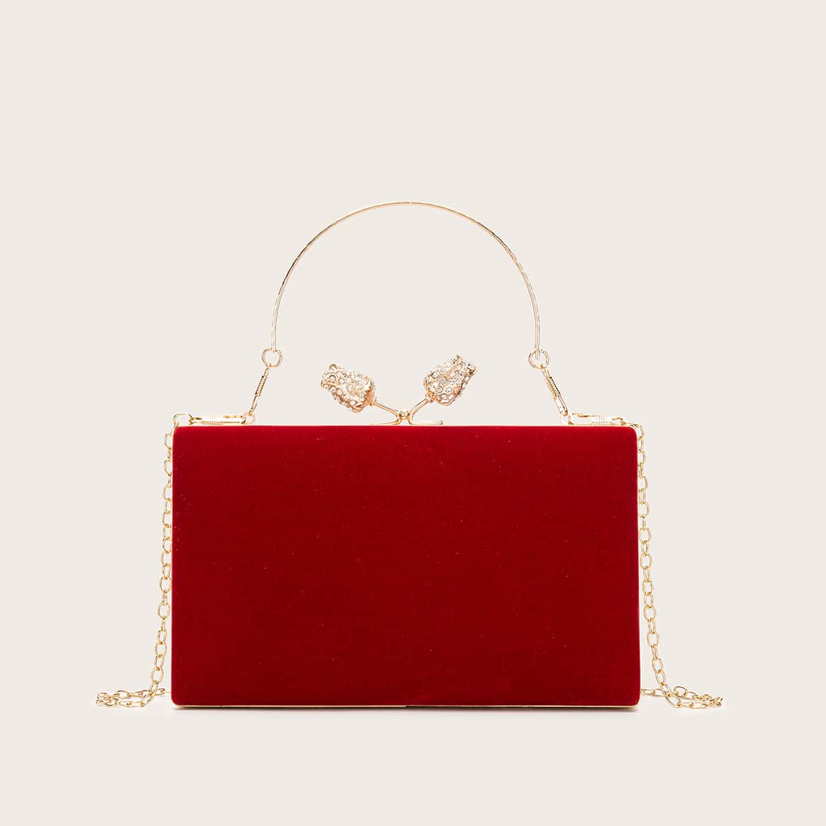 

Velvet Rhinestone Decor Box Bag, Red