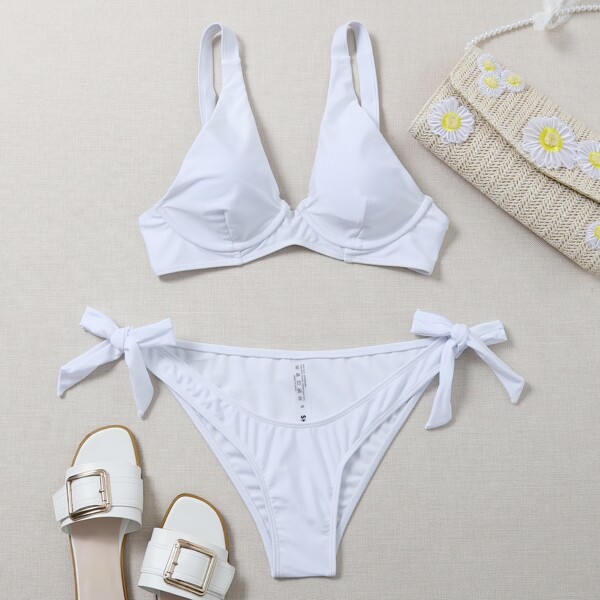

Underwire Tie Side Bikini Swimsuit, White