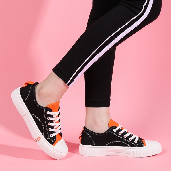 

Stitch Detail Lace-up Front Canvas Shoes, Black