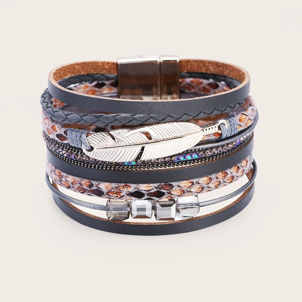 

Leaf Decor Layered Bracelet, Grey