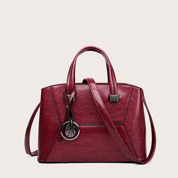 

Top Handle Tote Bag With Bag Charm, Red