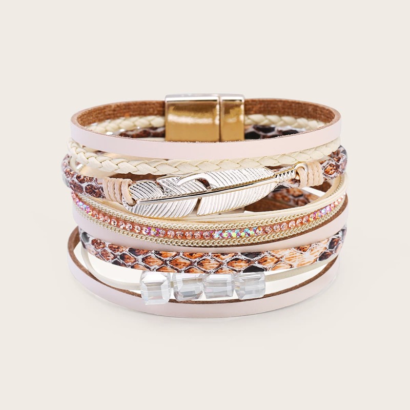 

Leaf Decor Layered Bracelet, Beige