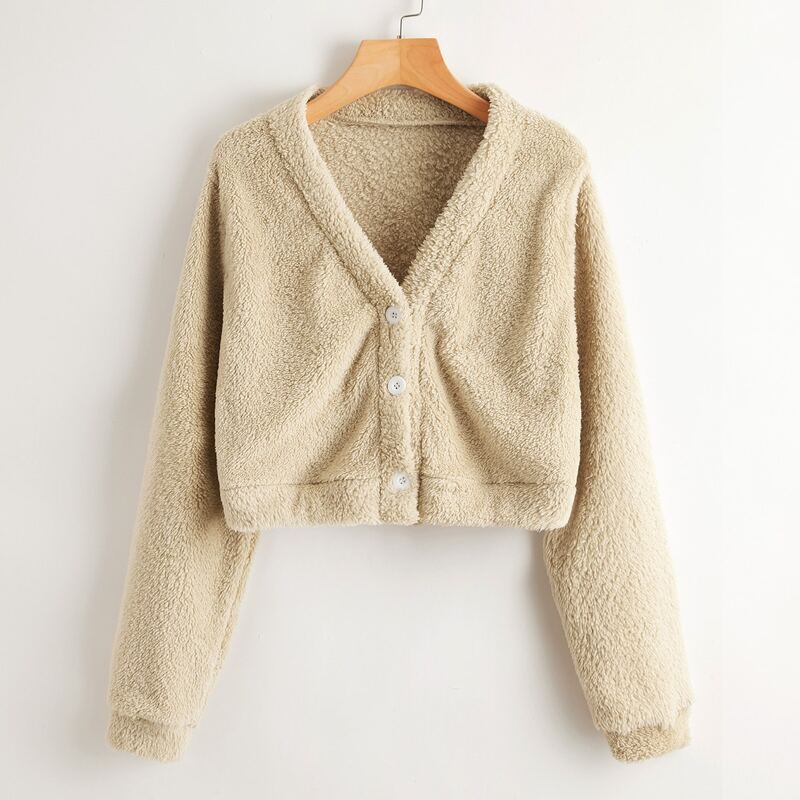 

Solid Button Front Jacket, Khaki