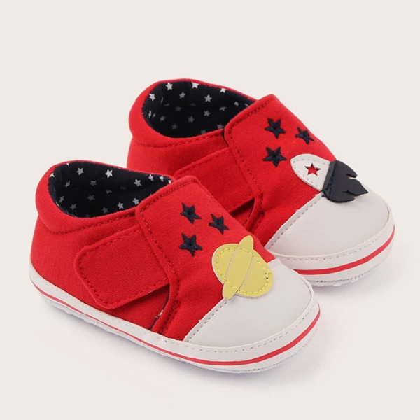 

Baby Girl Star Embroidered Velcro Strap Flats, Red