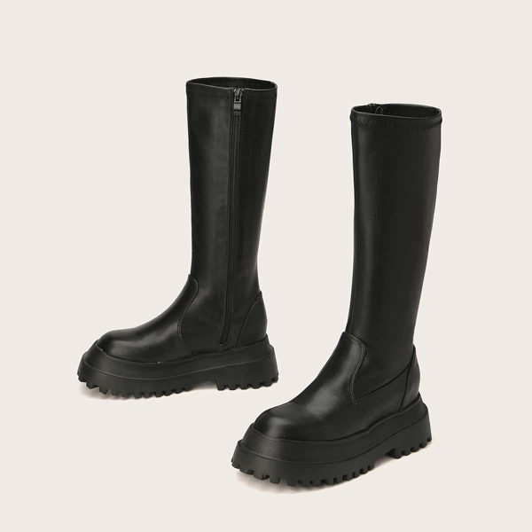

Side Zip Knee Boots, Black