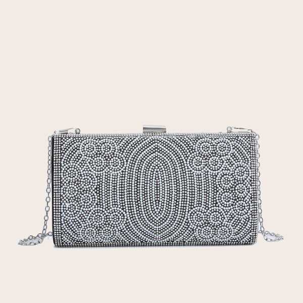 

Rhinestone & Faux Pearl Beaded Clutch Bag, Black