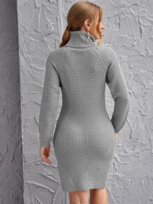 Rolled Neck Raglan Sleeve Split Side Jumper Dress - Grey - View 2