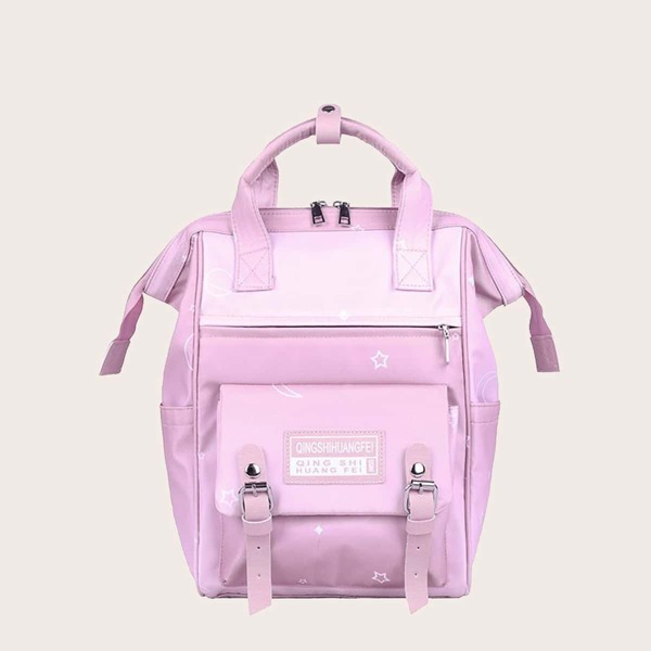 

Star Graphic Double Buckle Decor Backpack, Pink