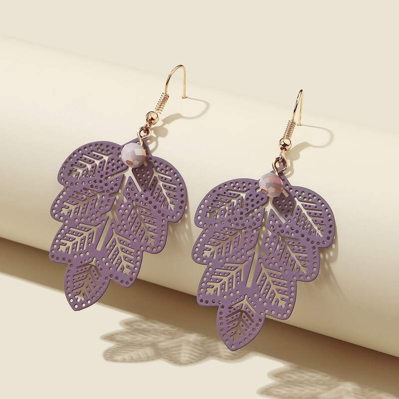 

Hollow Out Leaf Drop Earrings, Purple