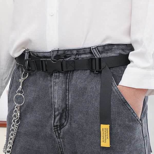 

Men Letter Patch Tape Belt, Black