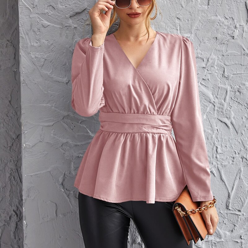 

Surplice Neck Peplum Top, Dusty pink