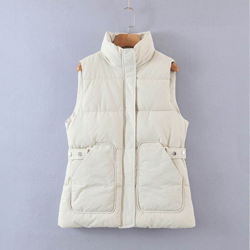 

Pocket Side Vest Puffer Coat, White