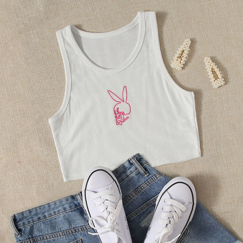 

Skull Embroidery Crop Tank, White