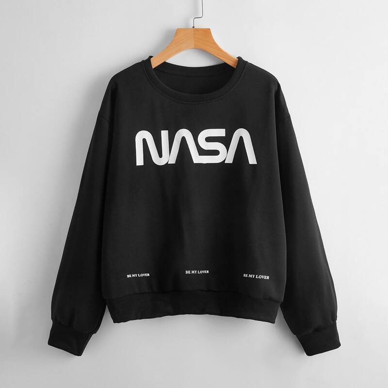

Letter Drop Shoulder Sweatshirt, Black