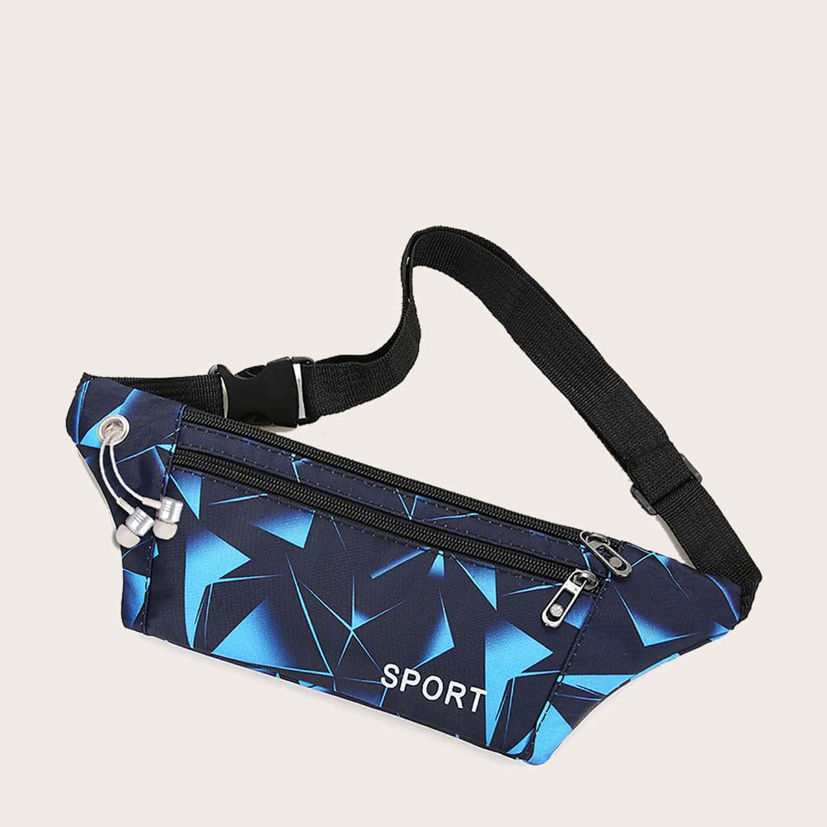 

Geometric Graphic Zip Front Fanny Pack, Blue
