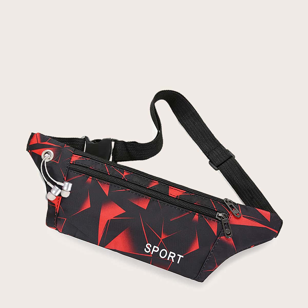 

Geometric Graphic Zip Front Fanny Pack, Red