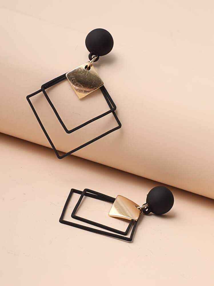 Pendientes colgantes geométricos calados - Negro - Añade 2