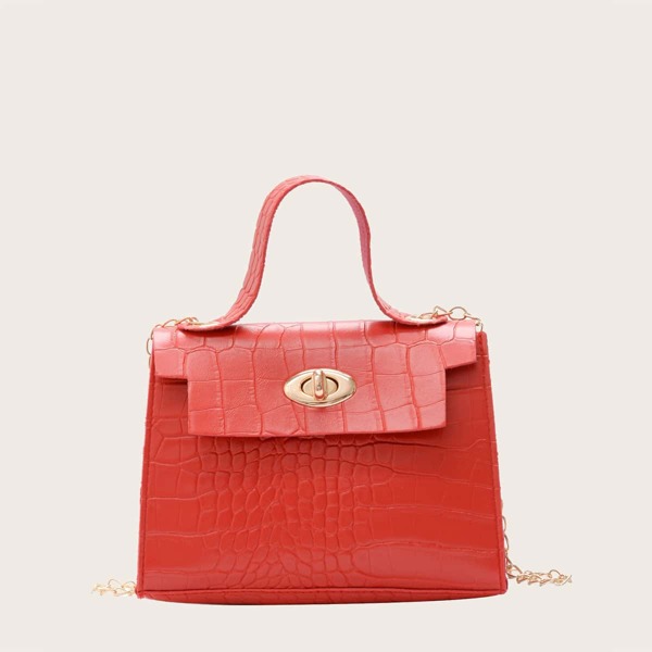 

Girls Croc Embossed Turn-Lock Satchel Bag, Red