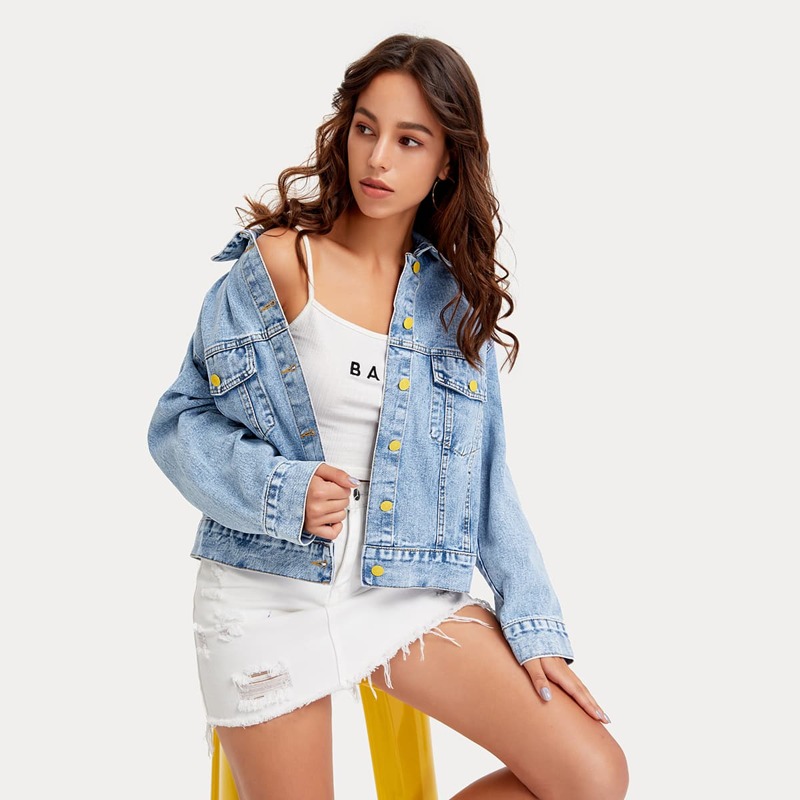 

Ripped Flakes Denim Trucker Jacket, Medium wash