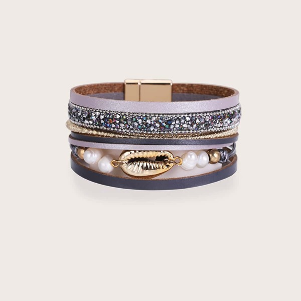 

Shell Decor Layered Bracelet, Grey