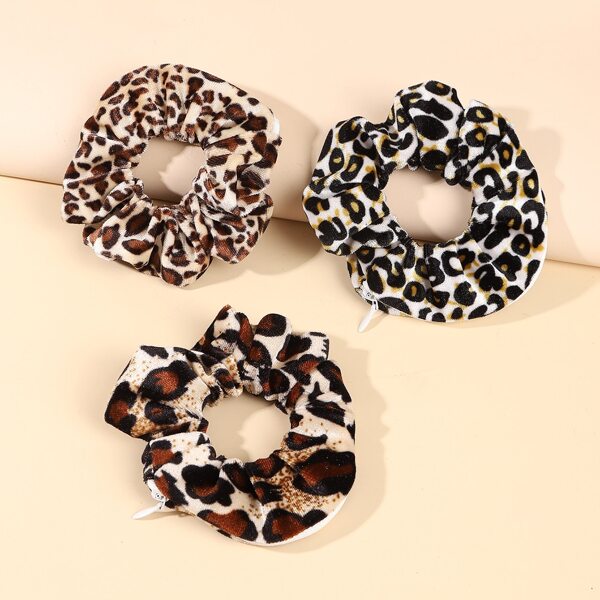 

3pcs Leopard Pattern Scrunchie, Multicolor