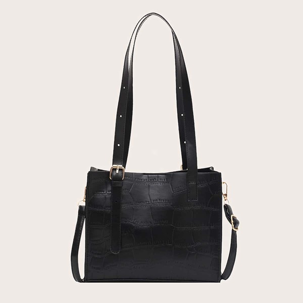 

Croc Embossed Shoulder Bag, Black