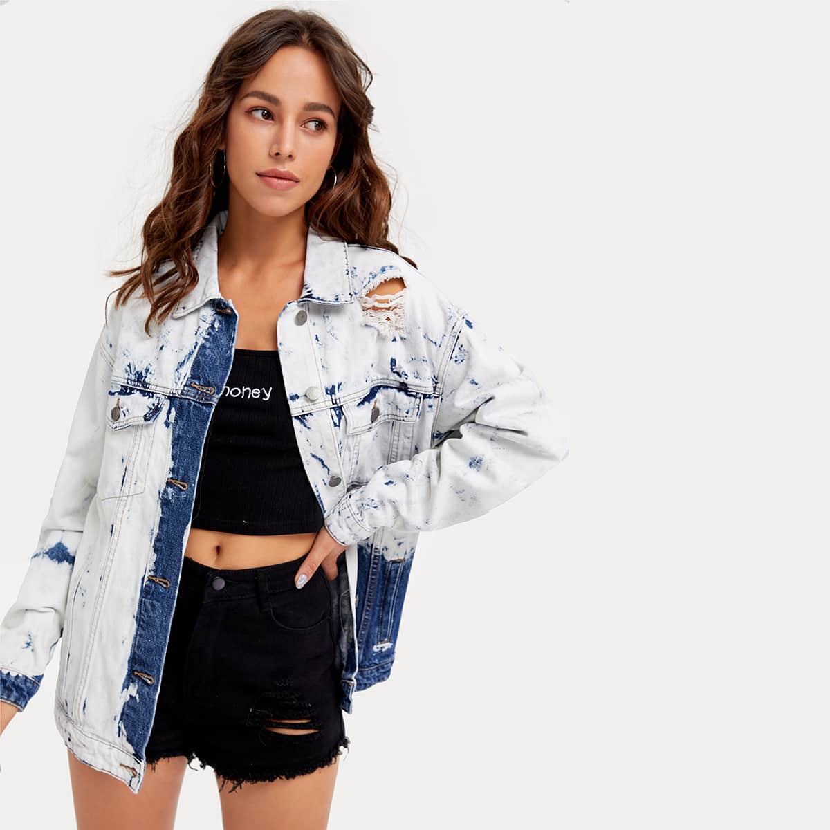 

Light Wash Button Front Denim Coat