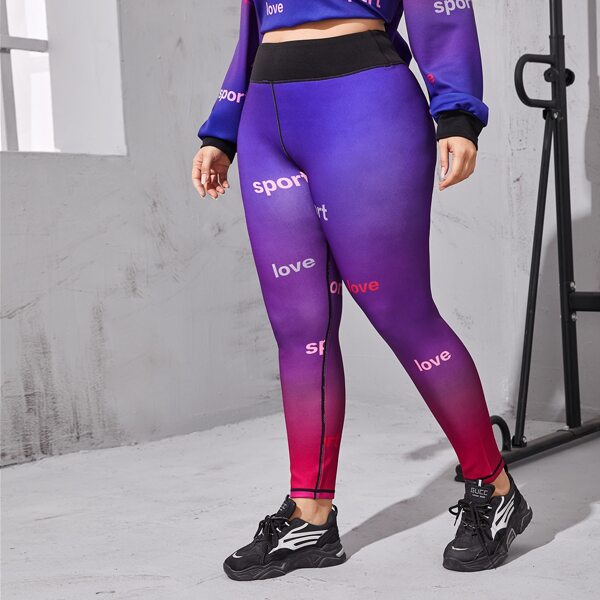

Plus Letter Graphic Ombre Sports Leggings, Multicolor