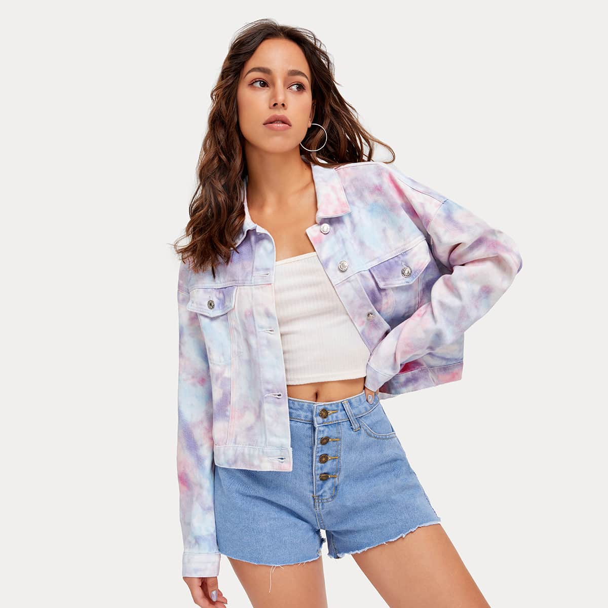 

Drop Shoulder Tie Dye Denim Jacket, Multicolor