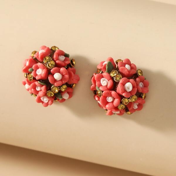 

Flower Stud Earrings, Red