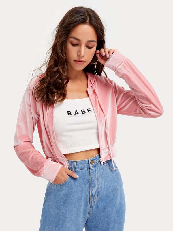 velvet crop hoodie